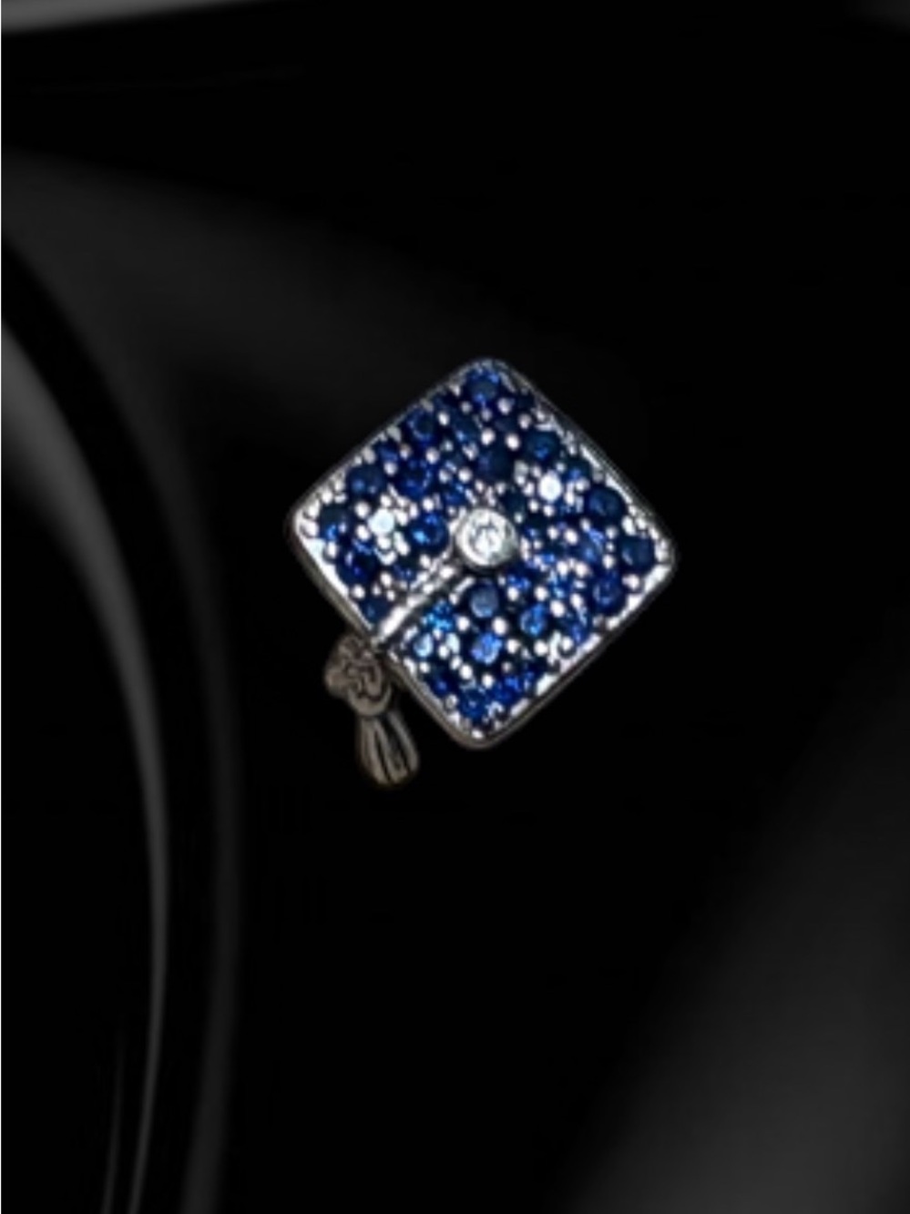 2026 Silver Blue Pavé Square Graduation Cap Pendant Charm with Gift Box